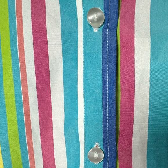 BLAIR Striped Button Down Shirt Top 3/4 Sleeve Womens Sz Large Colorful Rainbow - Picture 7 of 8